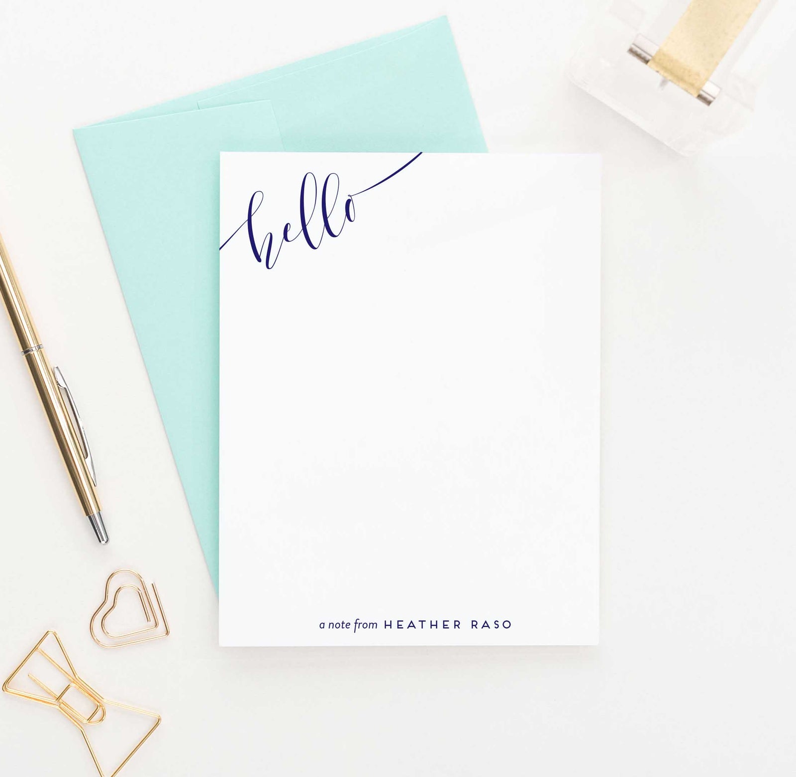 PS073 hello corner script personalized flat note cards women men simple classic 1