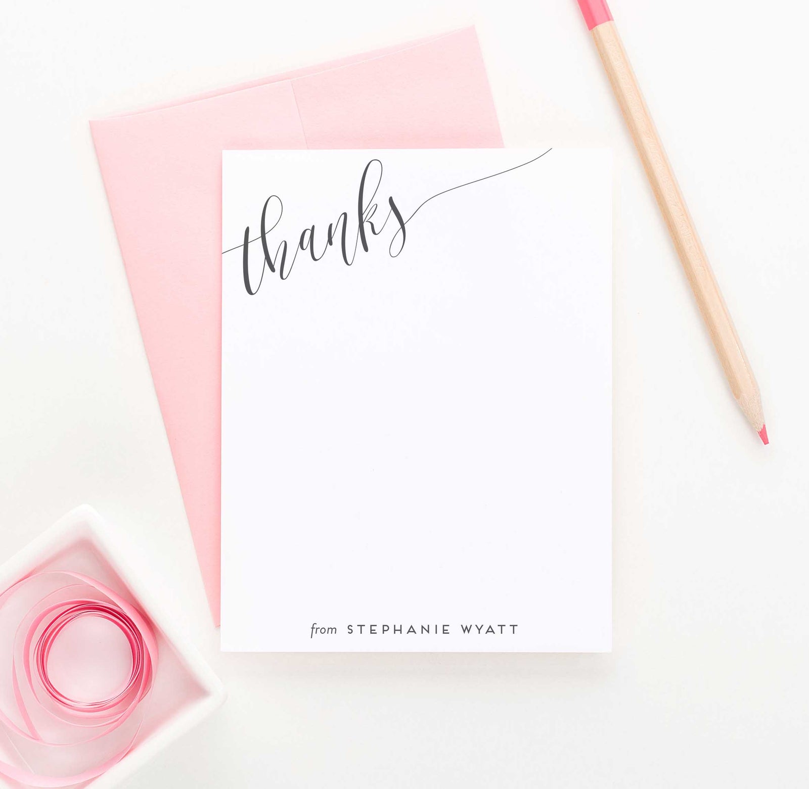 PS074 thanks corner script personalized flat note cards women men classic