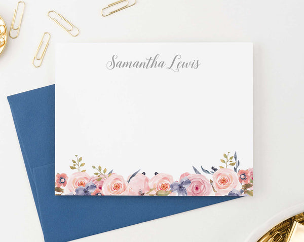 Elegant Floral Note Cards Personalized for Women - Modern Pink Paper