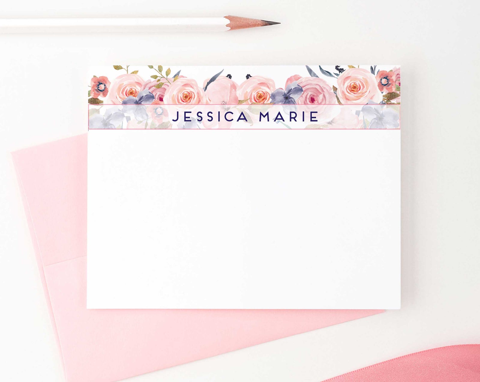 PS080 floral banner personalized stationery for women elegant florals