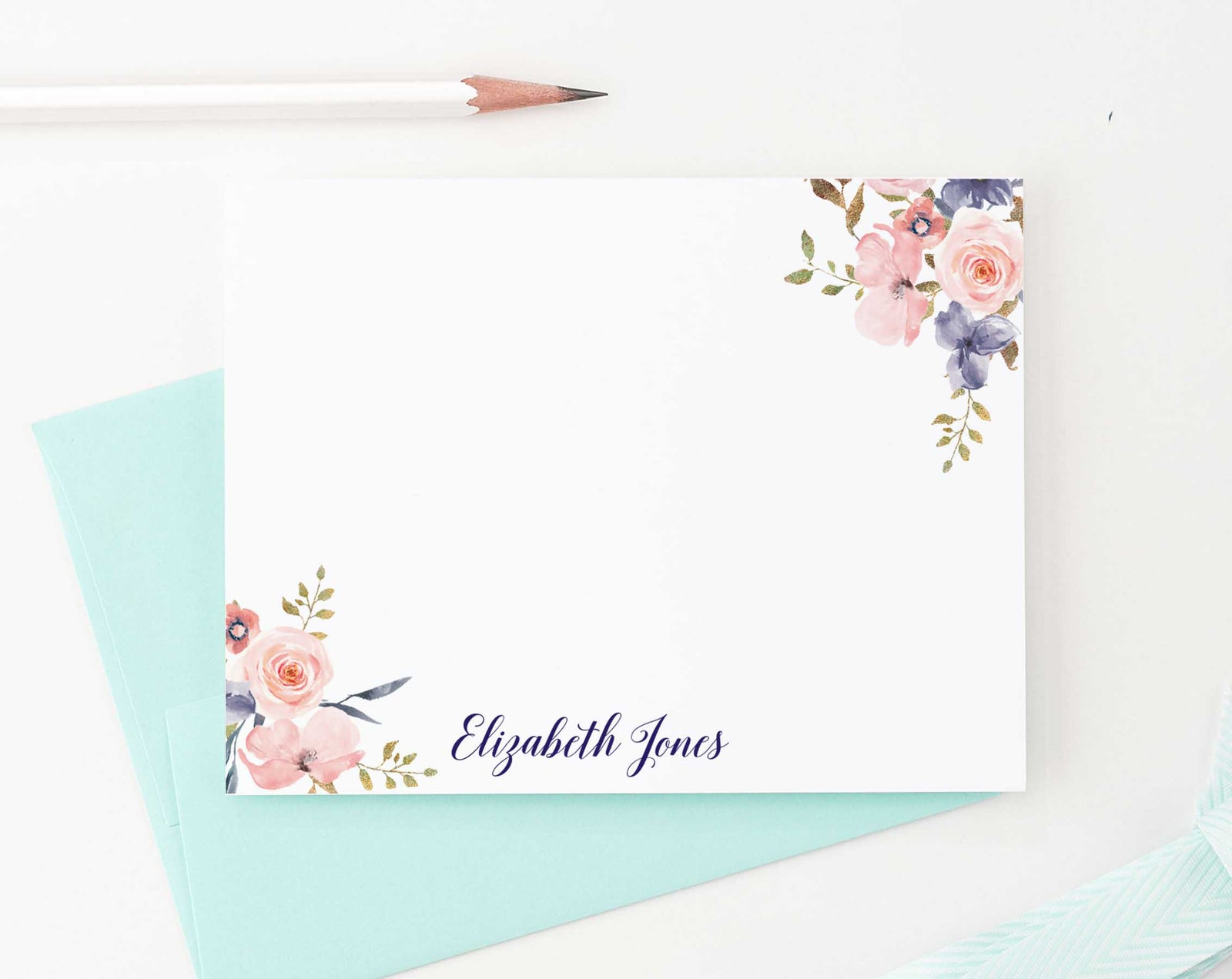 PS081 elegant floral corners personal stationery for women adult personalized florals