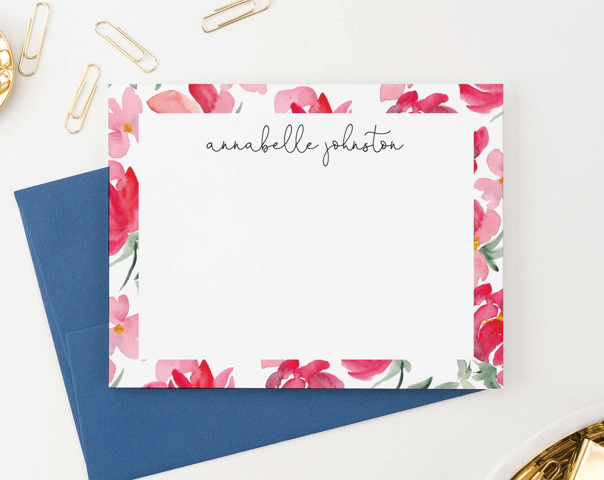 PS082 red floral border stationery personalized notecards women florals flowers elegant 1