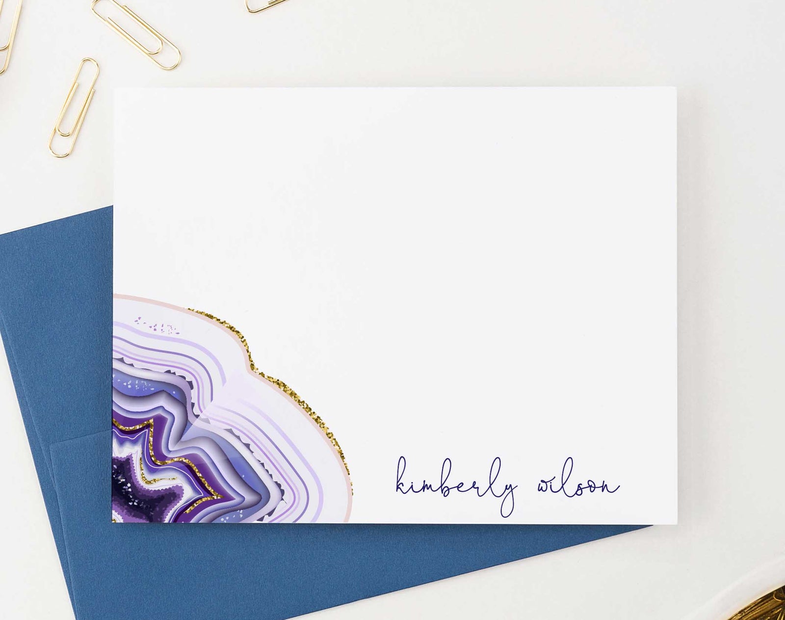 PS089 elegant personalized stationery note cards with purple agate women flat note cards 1