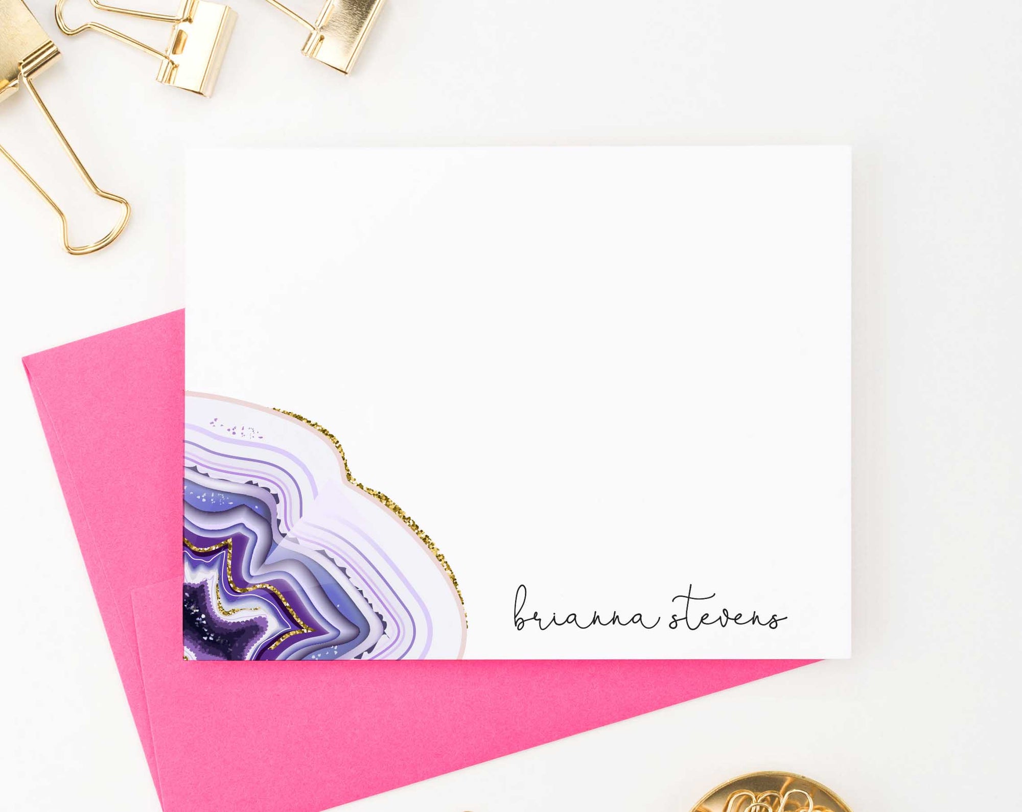PS089 elegant personalized stationery note cards with purple agate women flat note cards 1