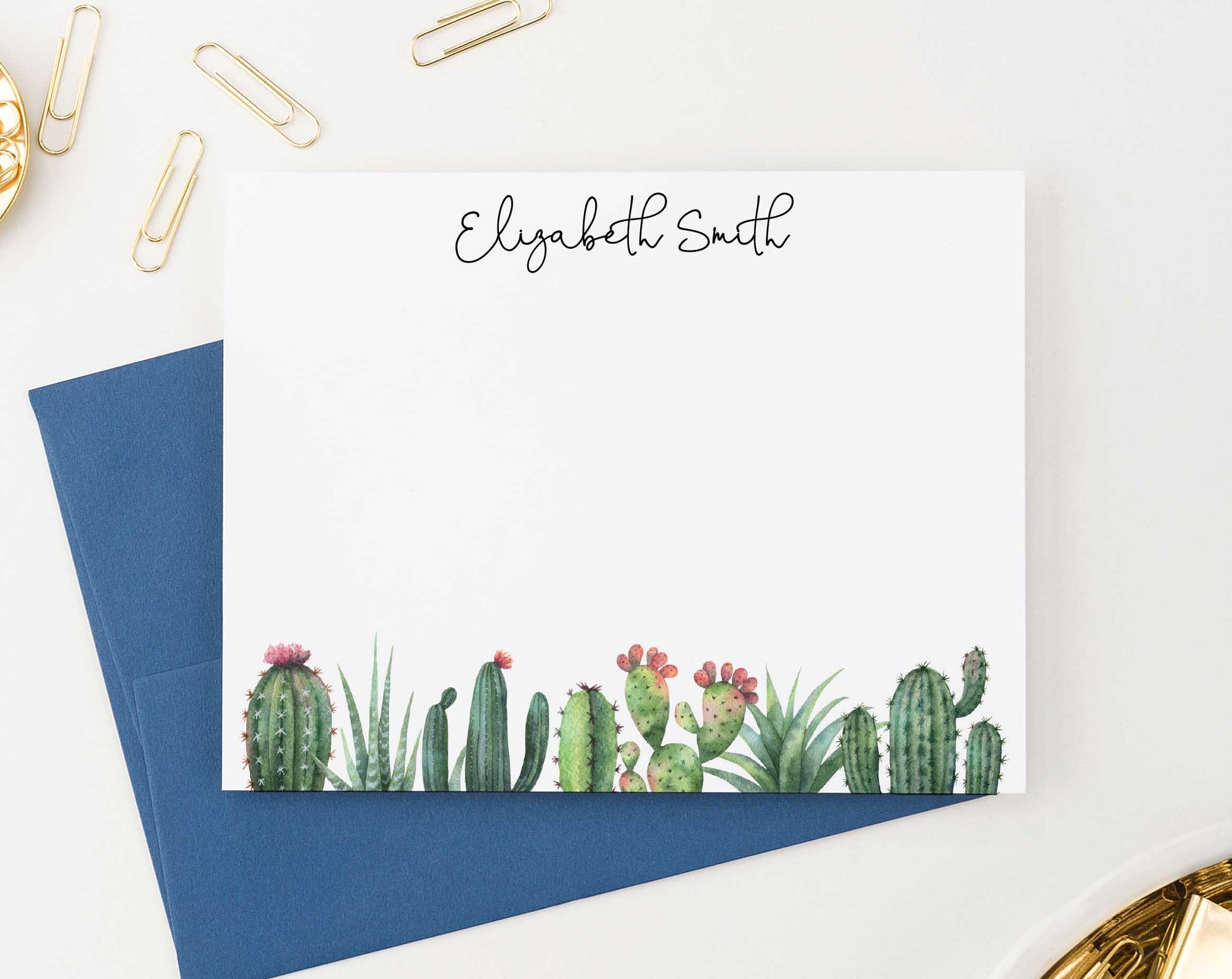 PS090 cactus personalized stationery set for women succulent greenery 1
