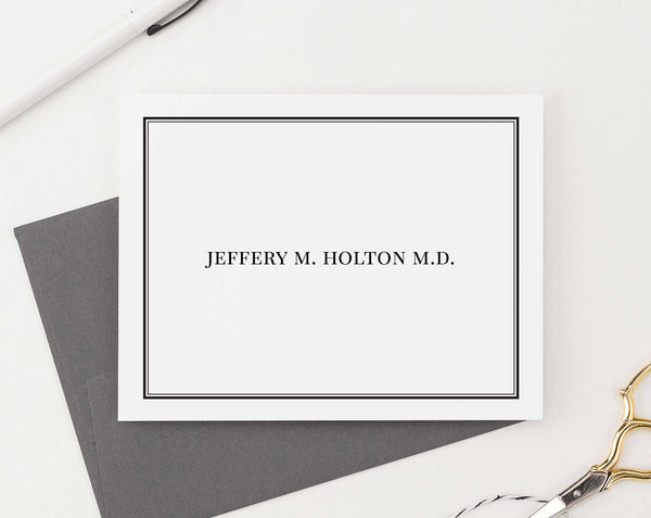 Men's Stationery with Block Font and Border - Modern Pink Paper