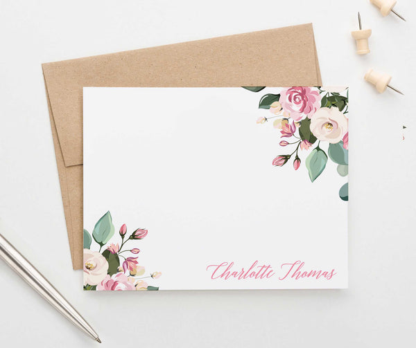 Pink Floral Personalized Stationery for Women - Modern Pink Paper