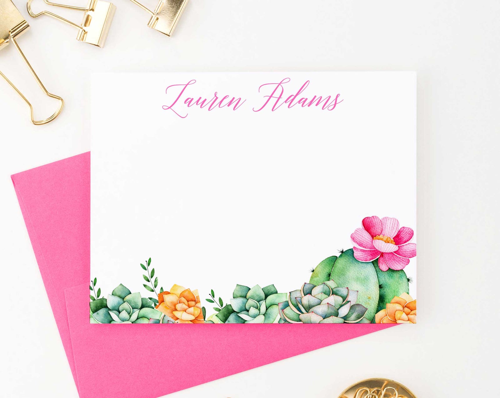 PS098 floral cactus note cards personalized with script font succulent succulents 1