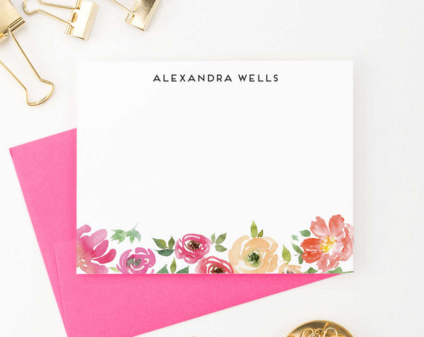 Watercolor Floral Personalized Stationery Gift Sets - Modern Pink Paper