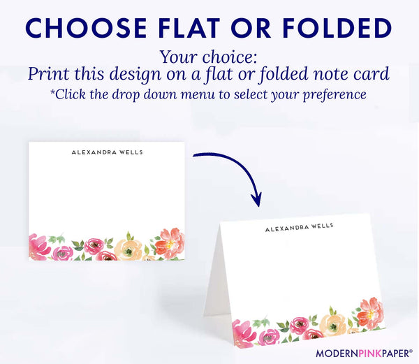 Watercolor Floral Personalized Stationery Gift Sets - Modern Pink Paper
