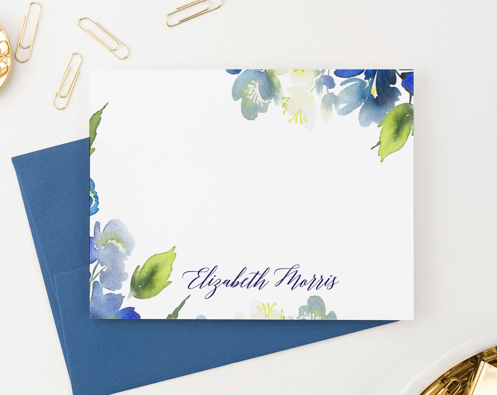 PS105 blue greenery personalized stationery set women elegant watercolor 1