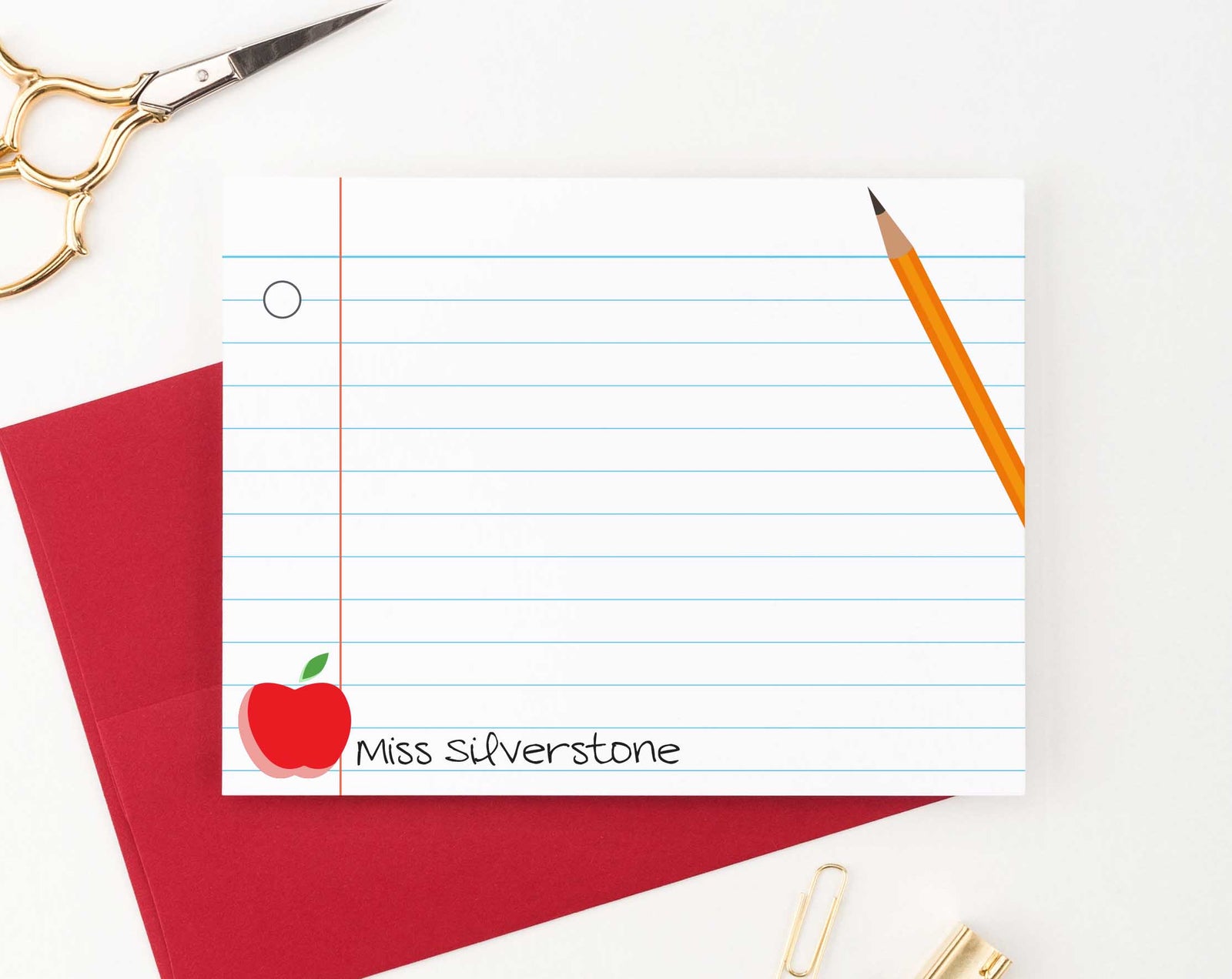 PS109 paper personalized thank you notes for teachers with pencil and apple teacher principle 1