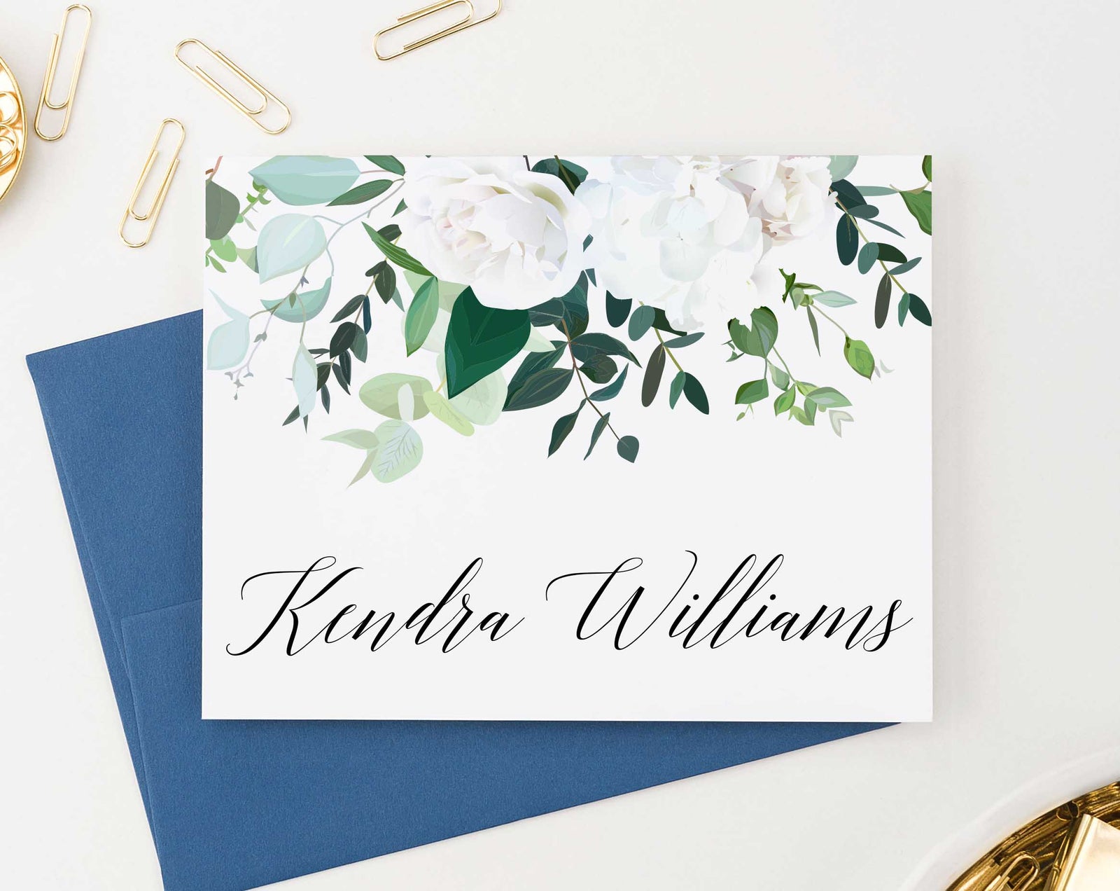 PS112 white floral personalized note cards set women elegant folded stationary 1