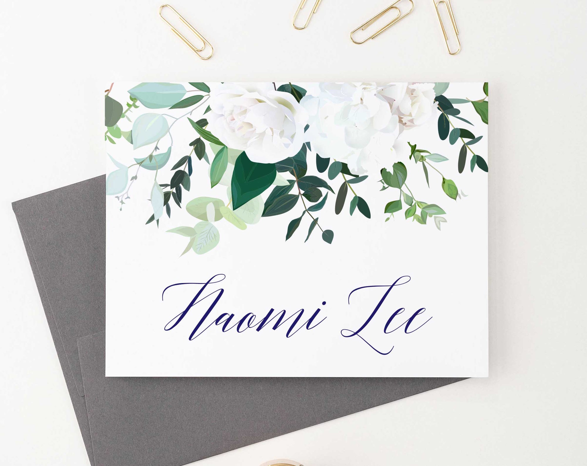 PS112 white floral personalized note cards set women elegant folded stationary 1