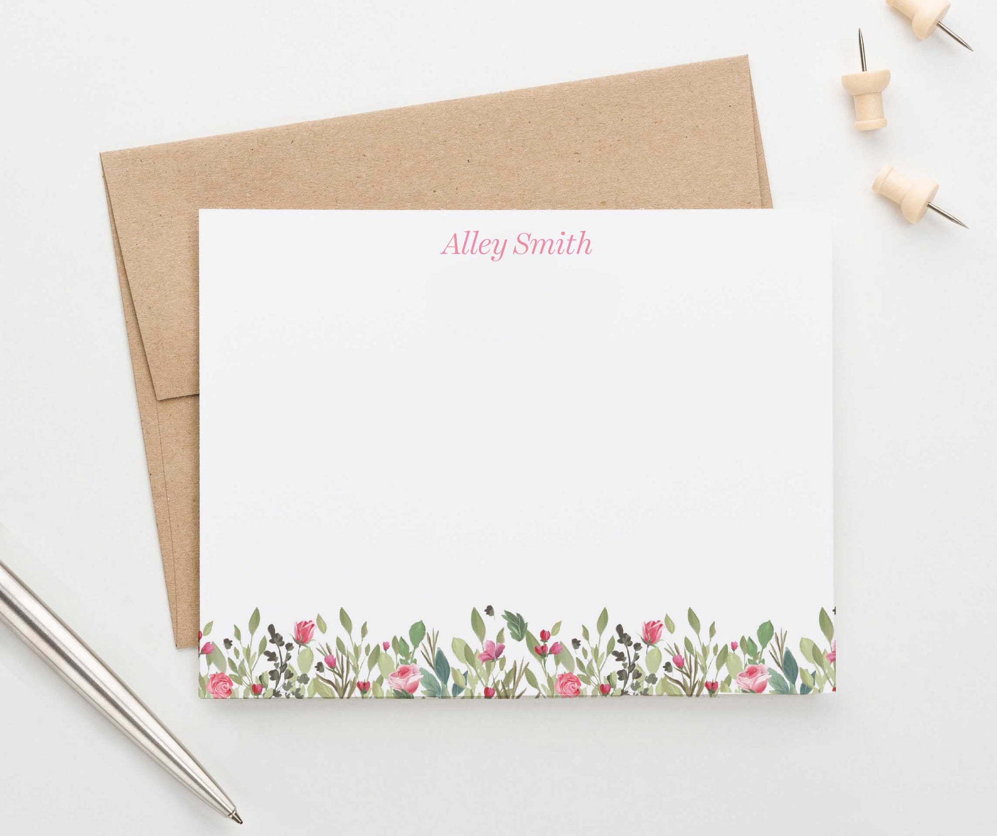 PS113 watercolor pink floral personalized thank you note cards florals flowers women 2