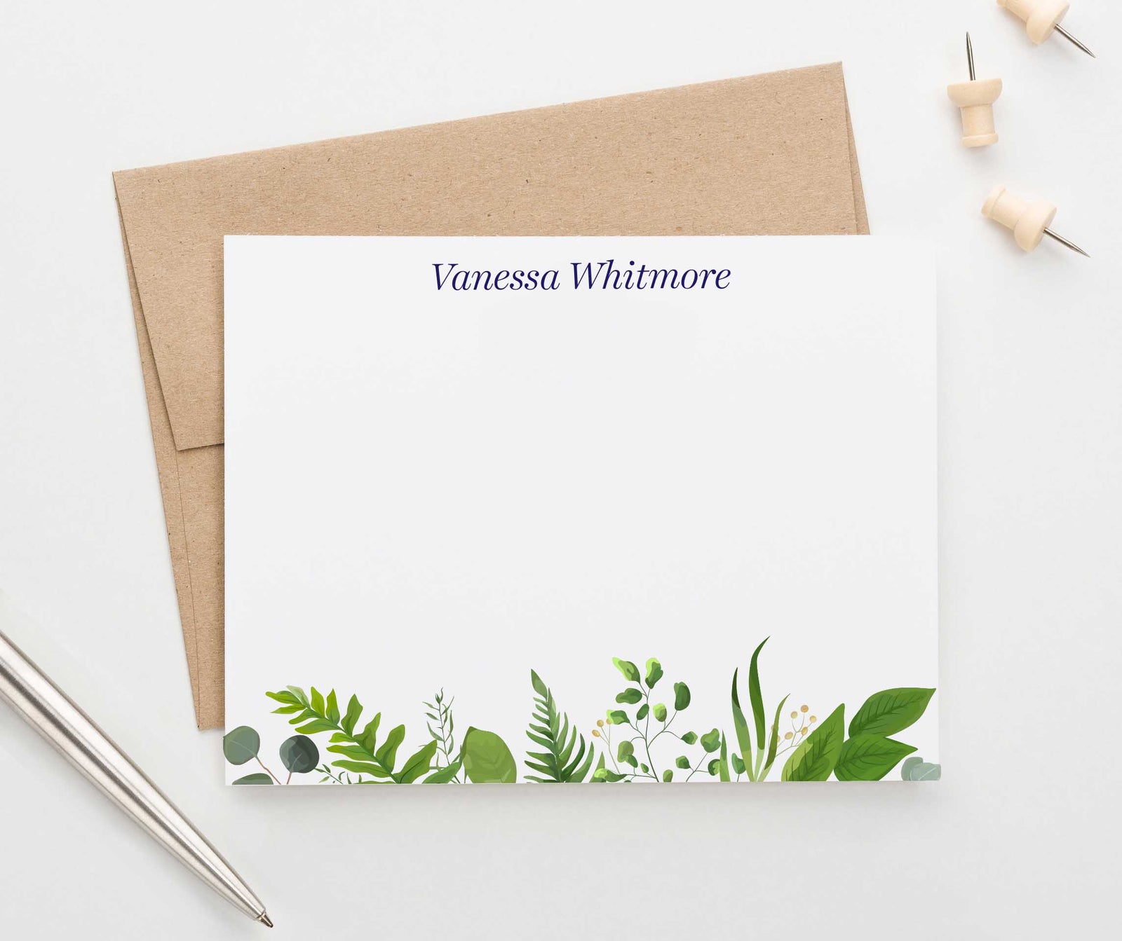 PS114 greenery personalized stationery for women adult plants elegant 1