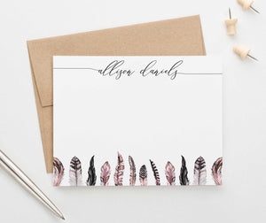 PS118 simple script personalized notecards with pink feathers feather women boho bohemian 1