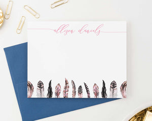 PS118 simple script personalized notecards with pink feathers feather women boho bohemian 2