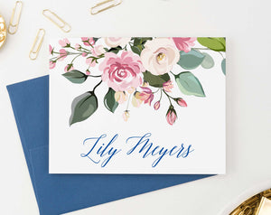 Folded Personalized Stationery with Blush Pink Florals
