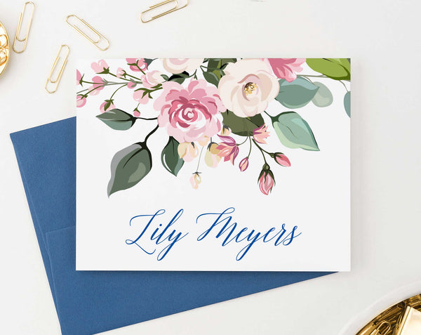 Folded Personalized Stationery with Blush Pink Florals - Modern Pink Paper