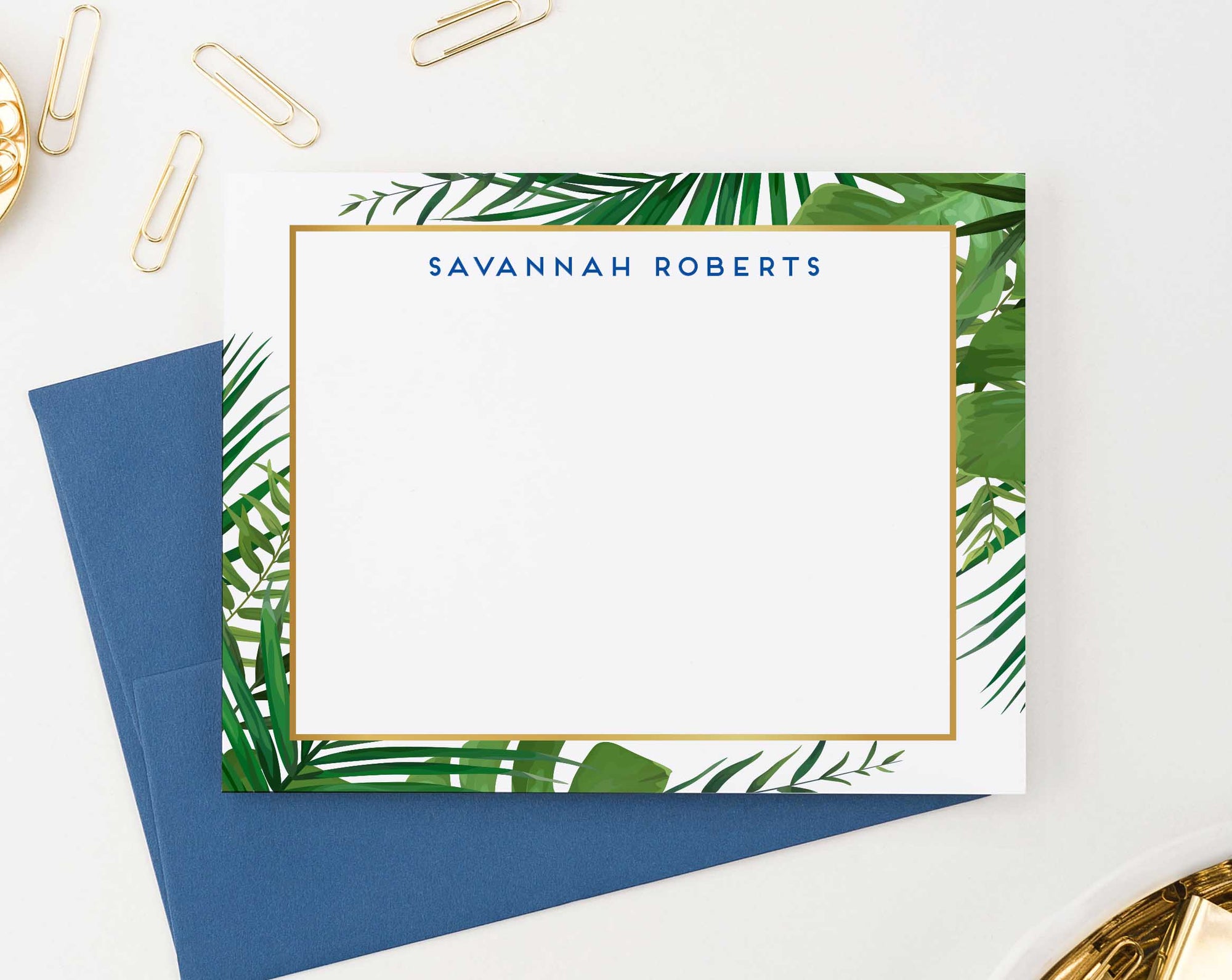 PS121 palm tree greenery border personalized thank you note cards women men elegant stationery 1