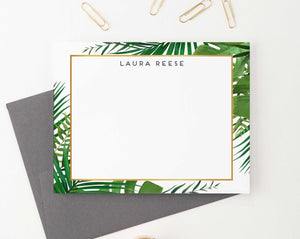 PS121 palm tree greenery border personalized thank you note cards women men elegant stationery 2