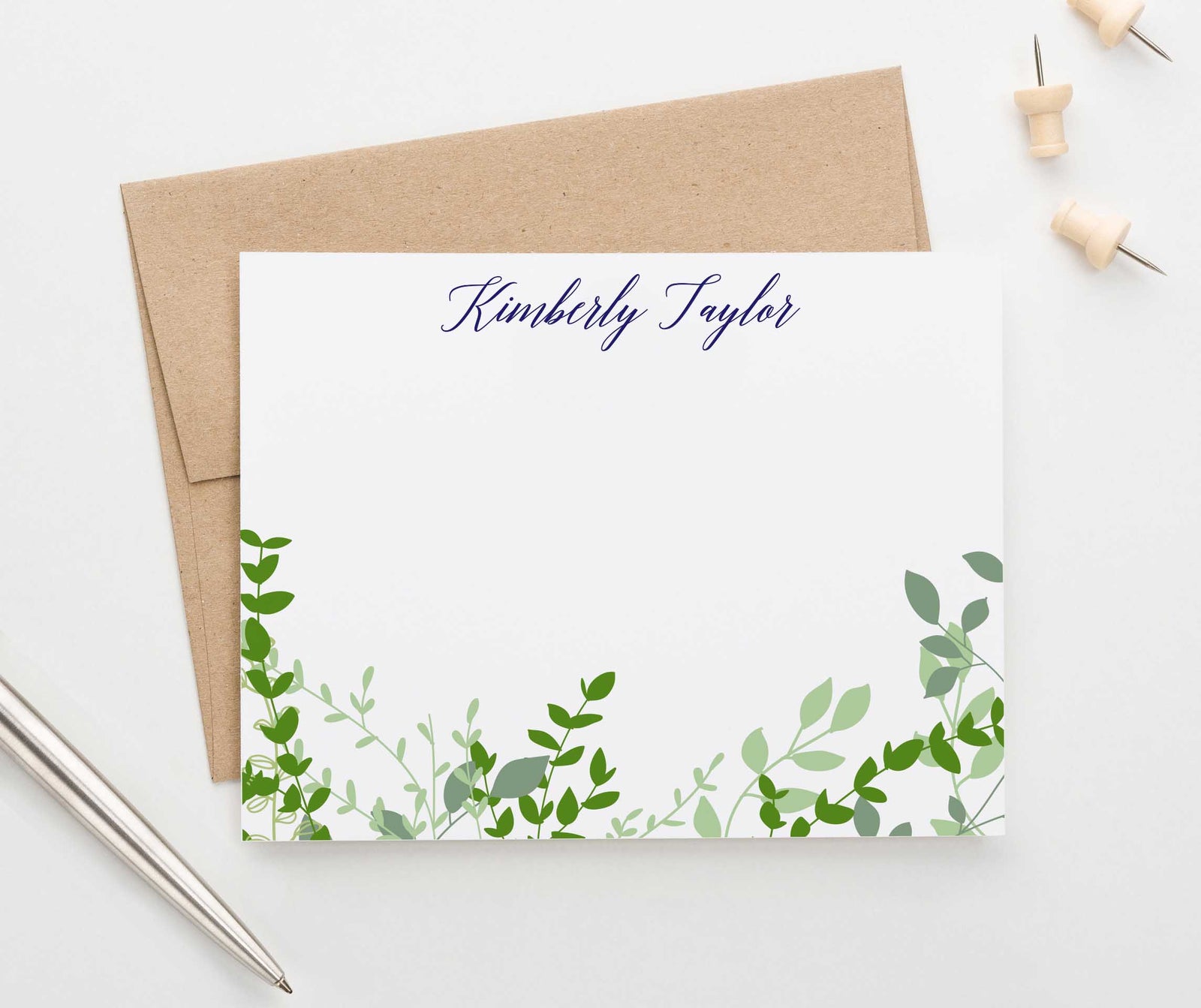 PS122 greenery vines personalized stationery sets women men green leaves bottom elegant 1