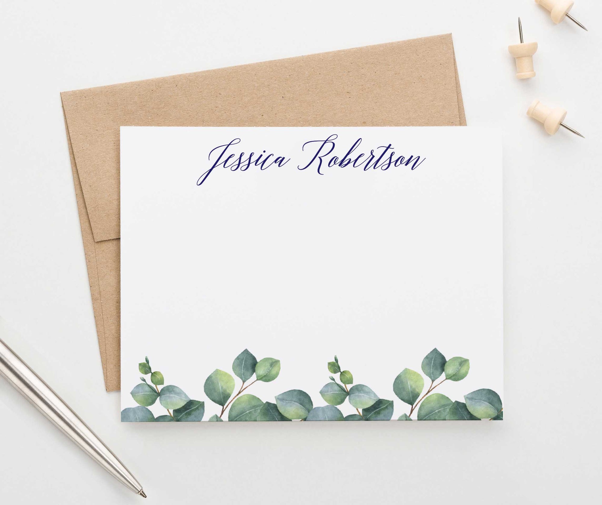 PS123 elegant personalized note cards with greenery women adult leaves green stationery 3
