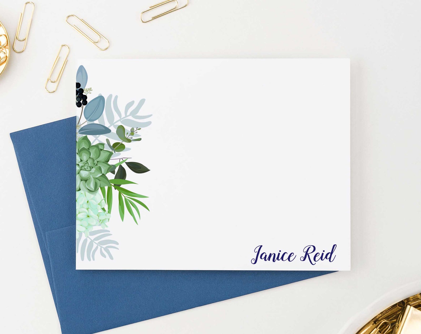 PS125 succulent greenery personalized stationeryset adult succulents green script font elegant 1