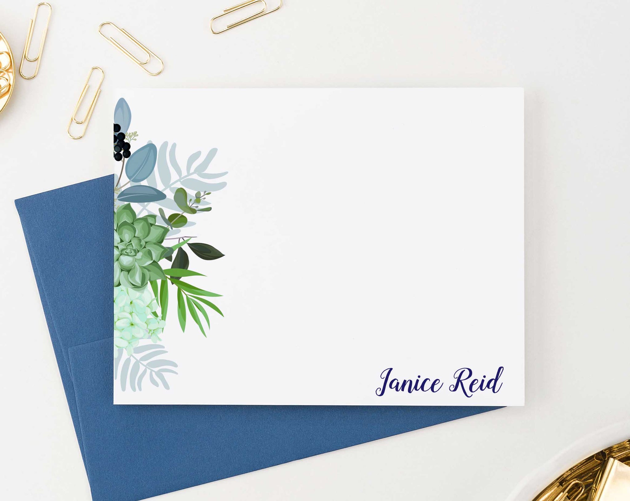 succulent stationery Succulent Greenery Personalized Stationery Set