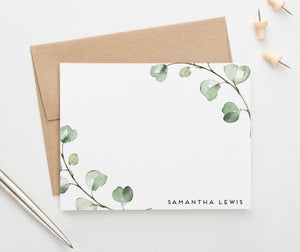 PS126 watercolor greenery personalized stationery sets adults elegant green branches 1