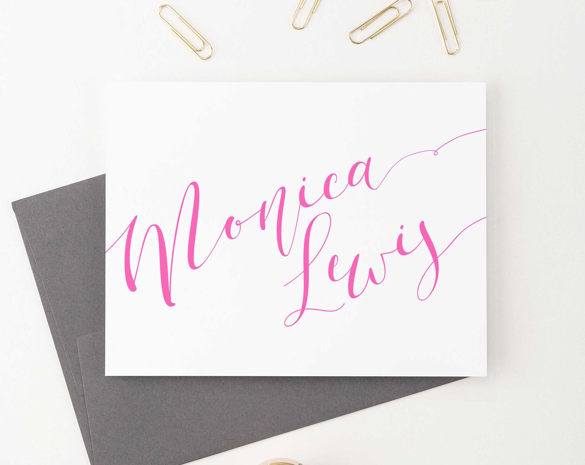 Elegant Script Personalized Note Cards for Women - Modern Pink Paper