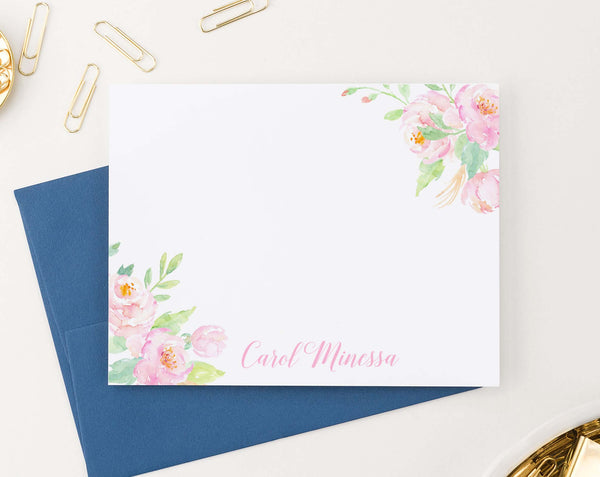 Cute Pink Watercolor Floral Corners Personalized Stationery - Modern ...