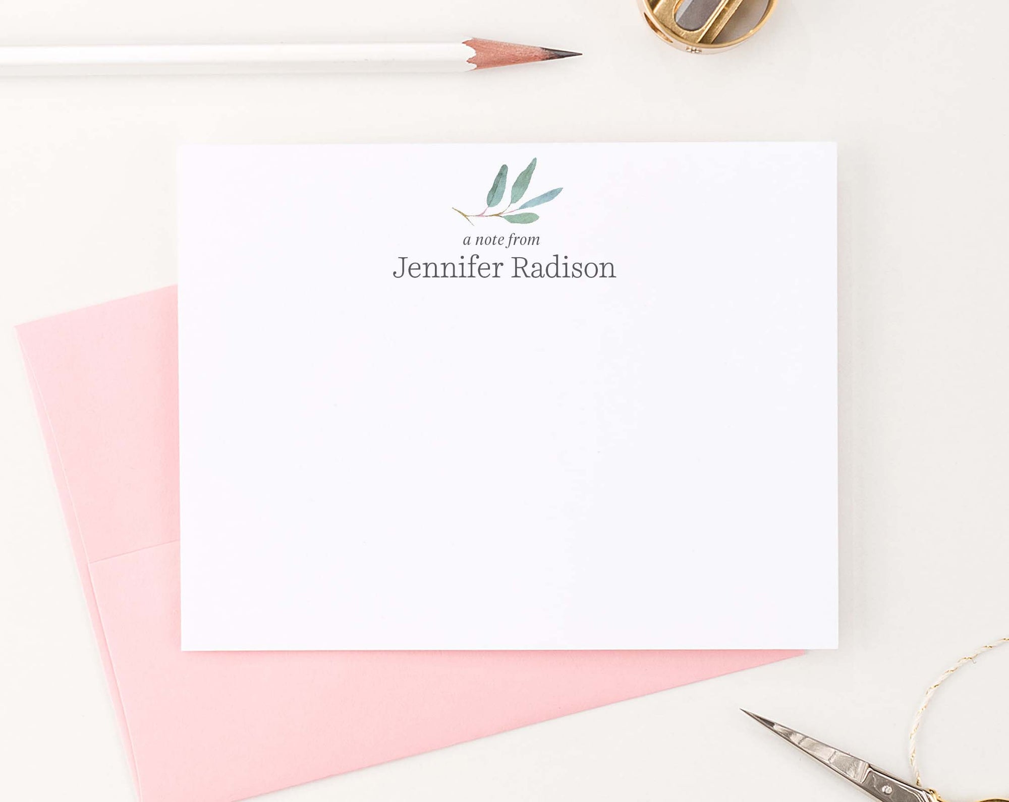 PS131 eucalyptus personalized stationery for women a note from plant greenery