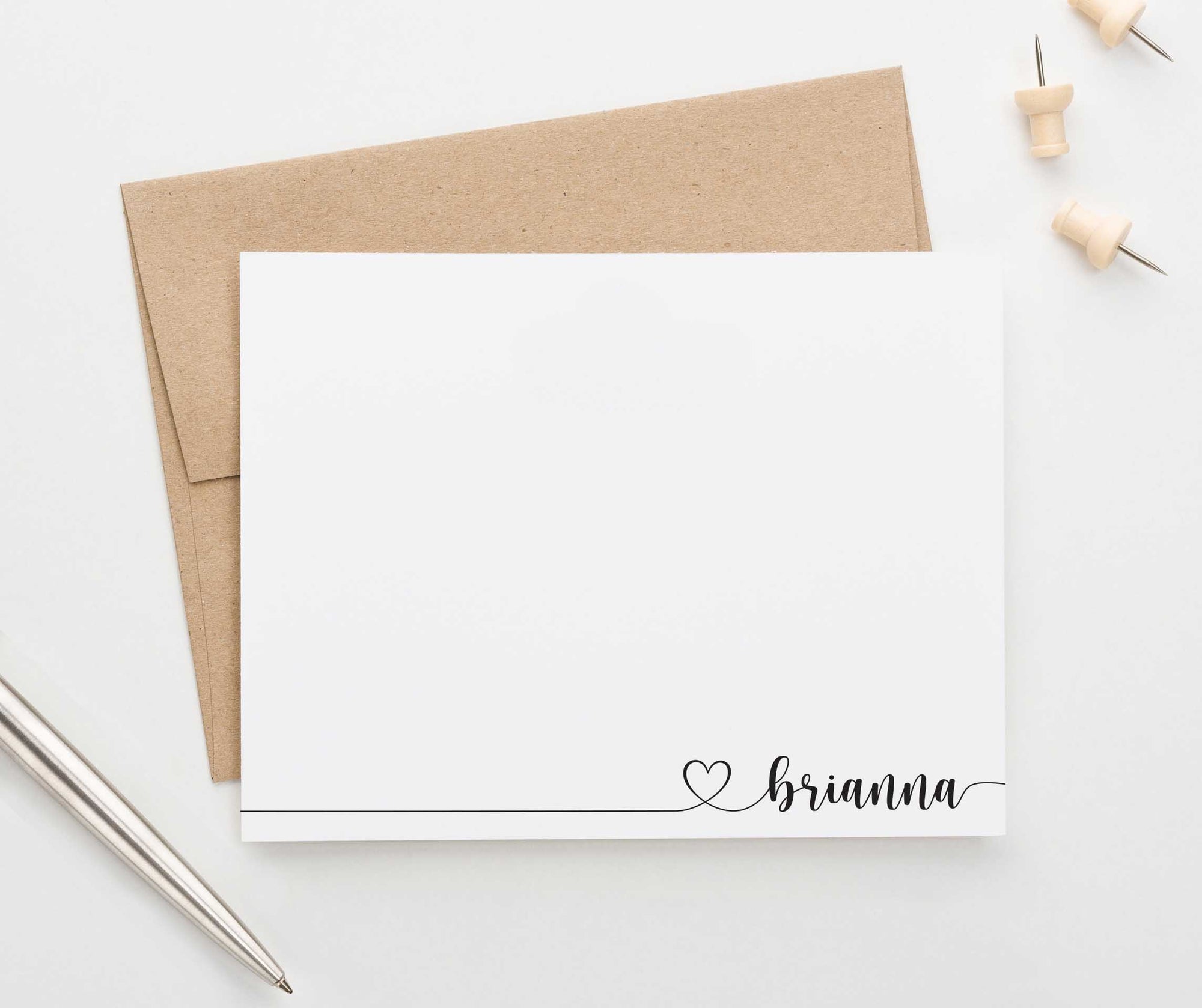 PS135 simple script heart personalized note cards set elegant women