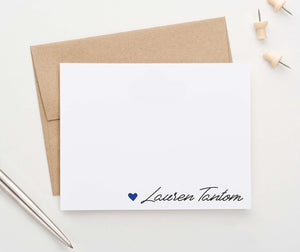 PS142 heart with script font personalized notecards set women elegant