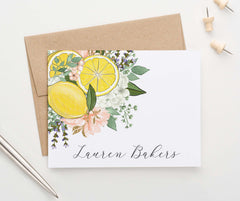 PS144 womens personalized lemon with florals folded stationery note cards
