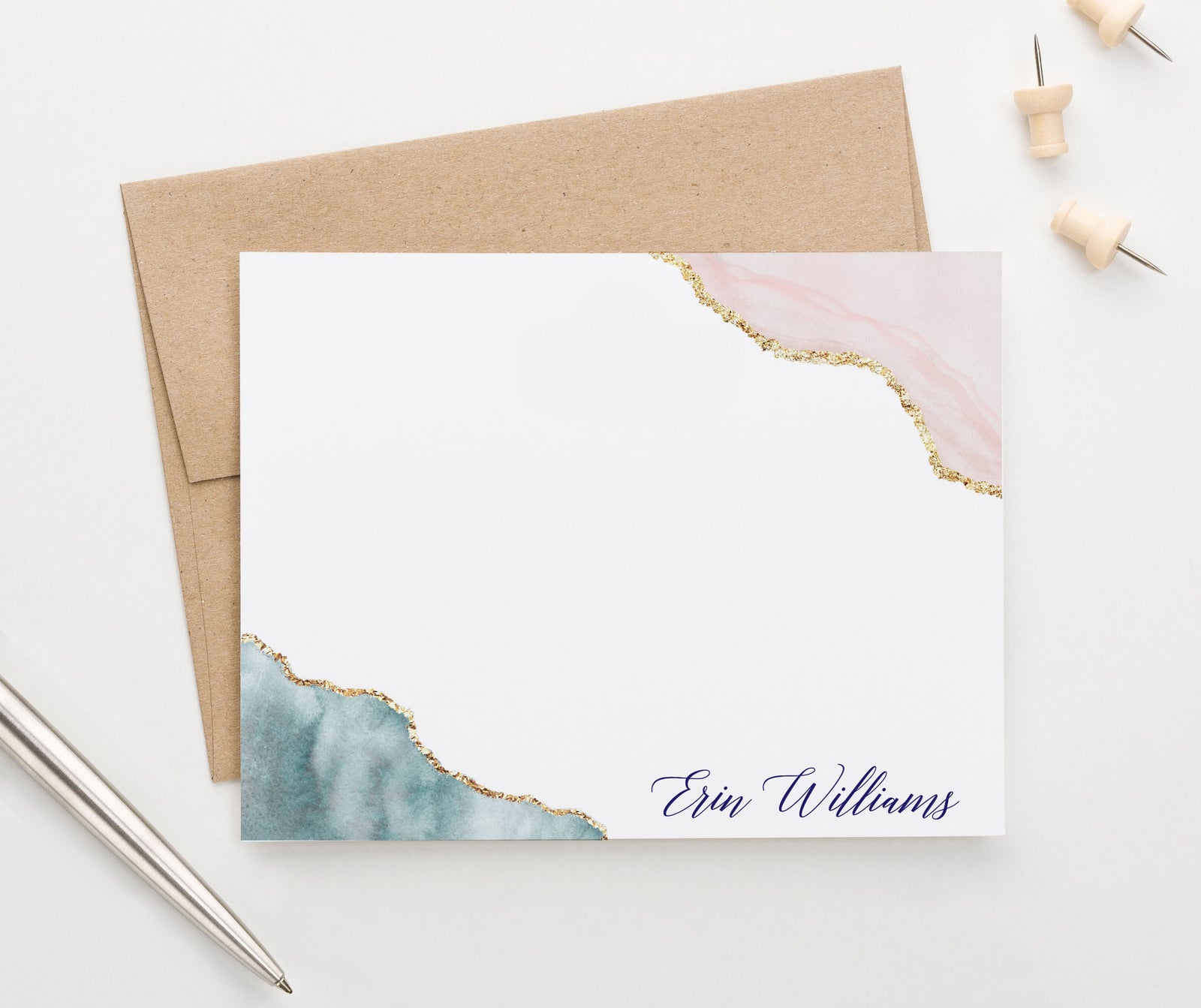 PS152 Simple Blue and Pink Agate Stationery for Women script elegant