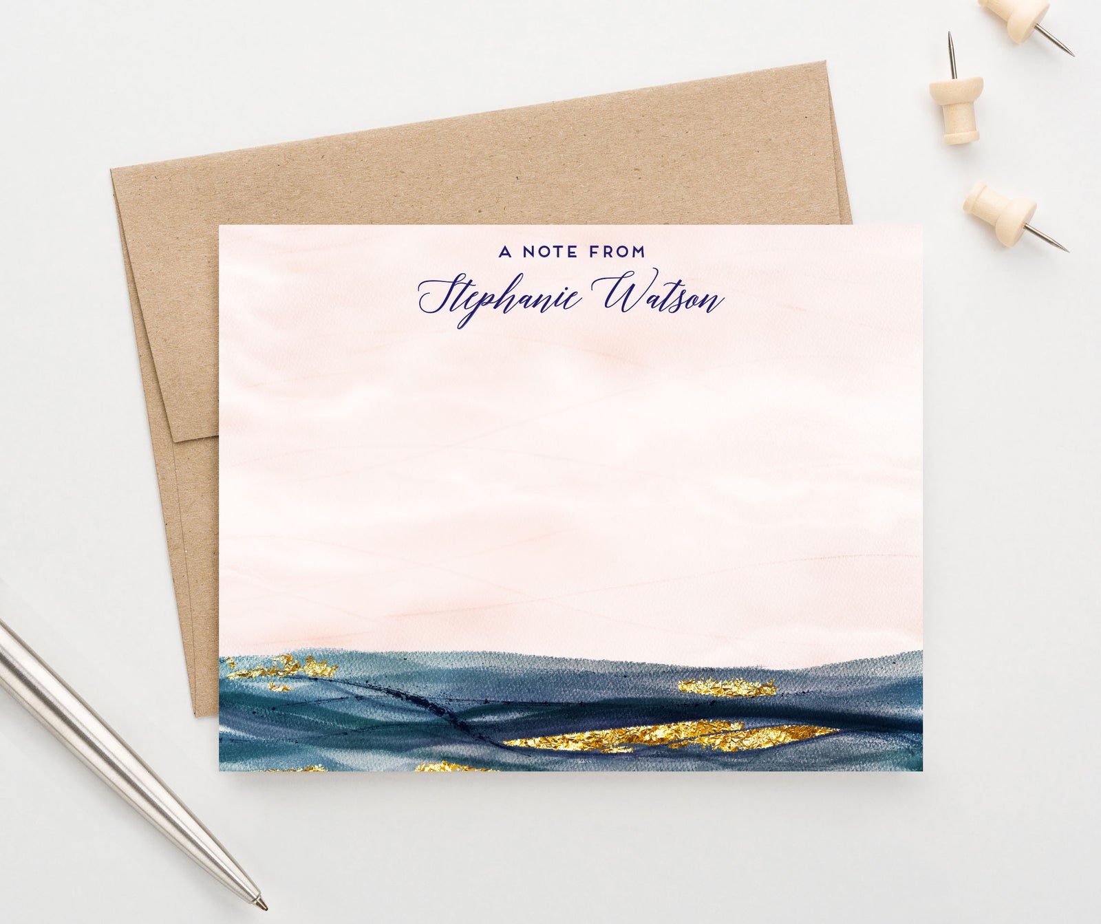 PS154 Dark Blue Agate Flat Stationery For Women a note from 2