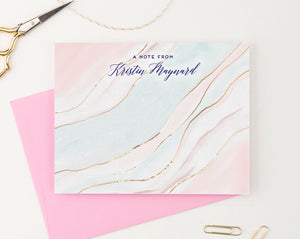 PS155 Marbled pink and blue agate note card set gold a note from 3