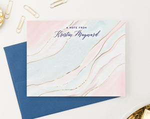PS155 Marbled pink and blue agate note card set gold a note from 4