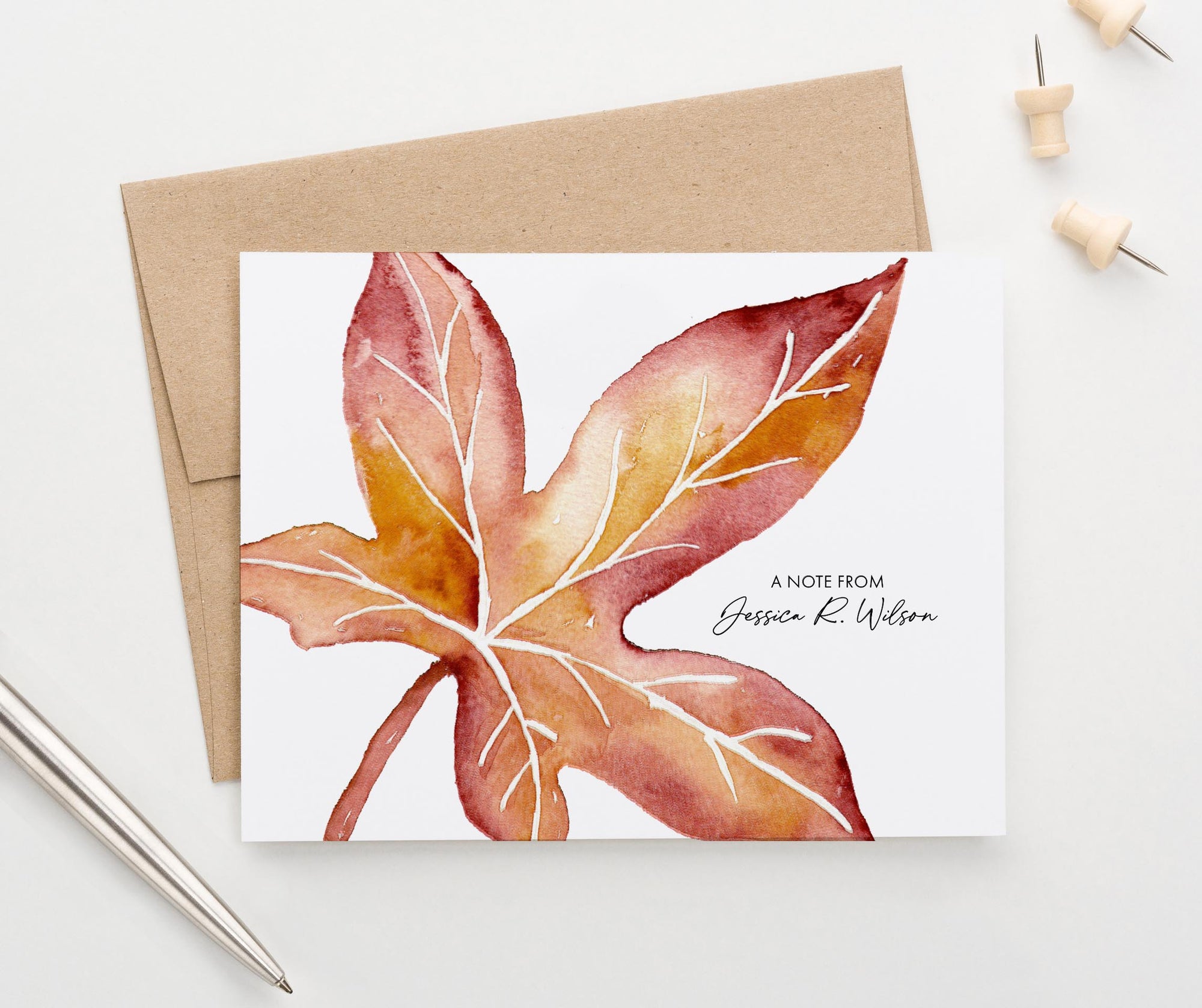    PS162 A note from personalized fall maple leaf stationary folded leaves autumn women