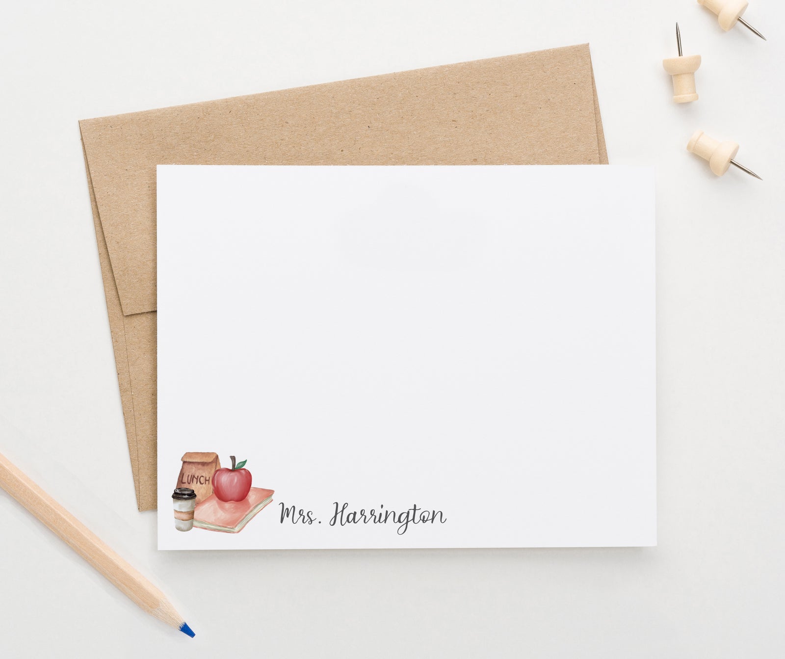 PS187 Apple Teacher Personalized Stationery Cards Watercolor note thank you book teachers principal