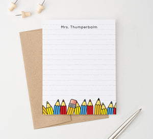 PS189 Personalized Cute Teacher Stationery with Pencils colorful kindergarten stationary note cards
