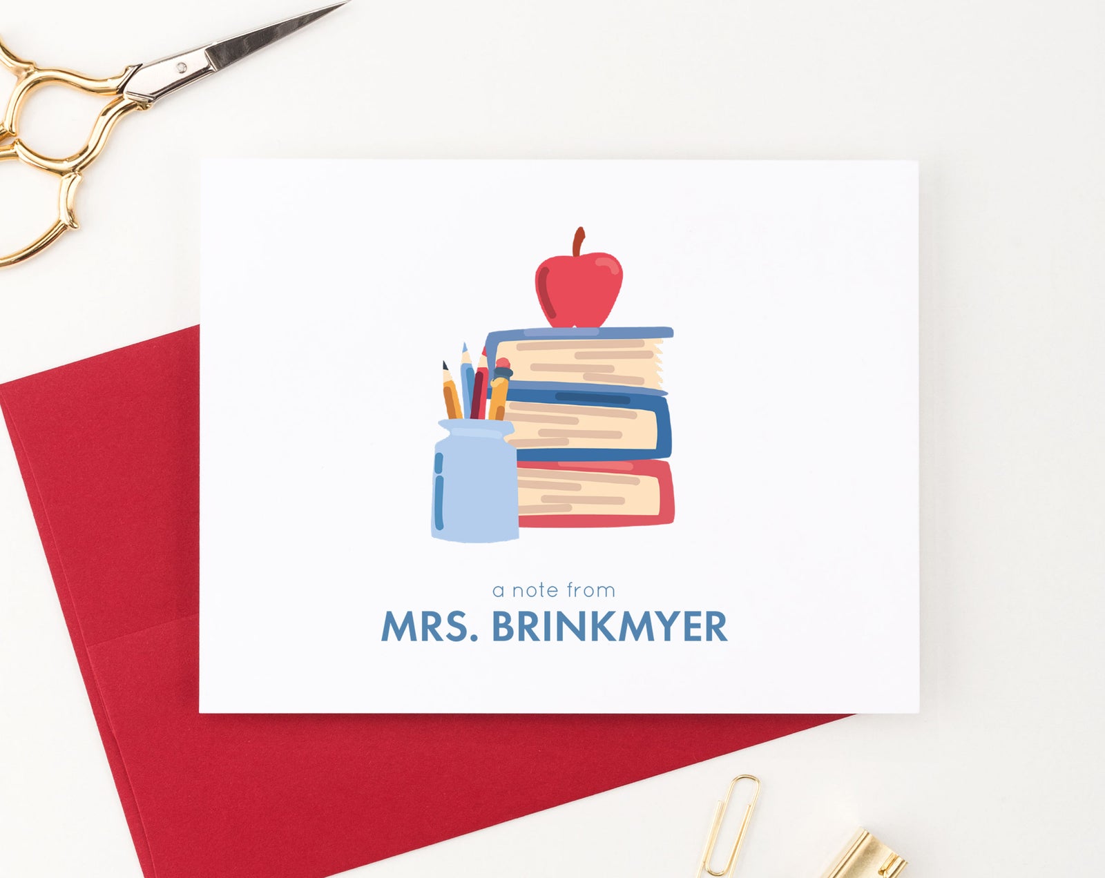 PS191 A Note From Teacher Folded Notecards Personalized stationary stationery books pencils cute
