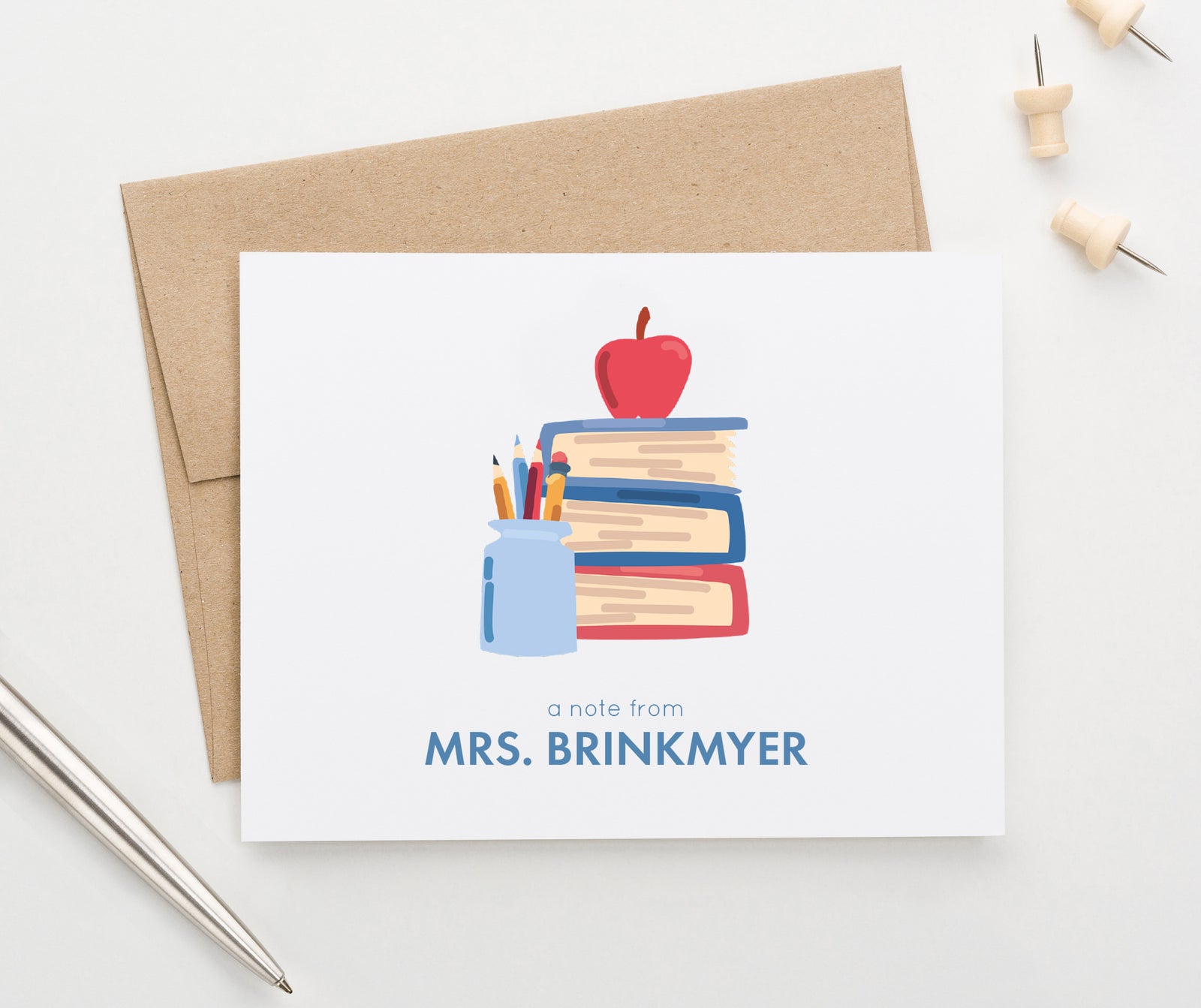 PS191 A Note From Teacher Folded Notecards Personalized stationary stationery books pencils cute