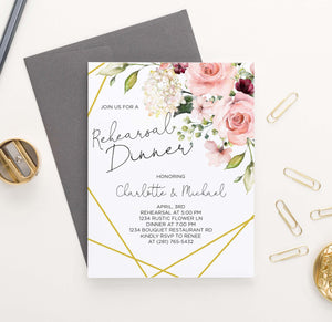 RDI025 floral corner rehearsal dinner invites with gold lines elegant florals 1