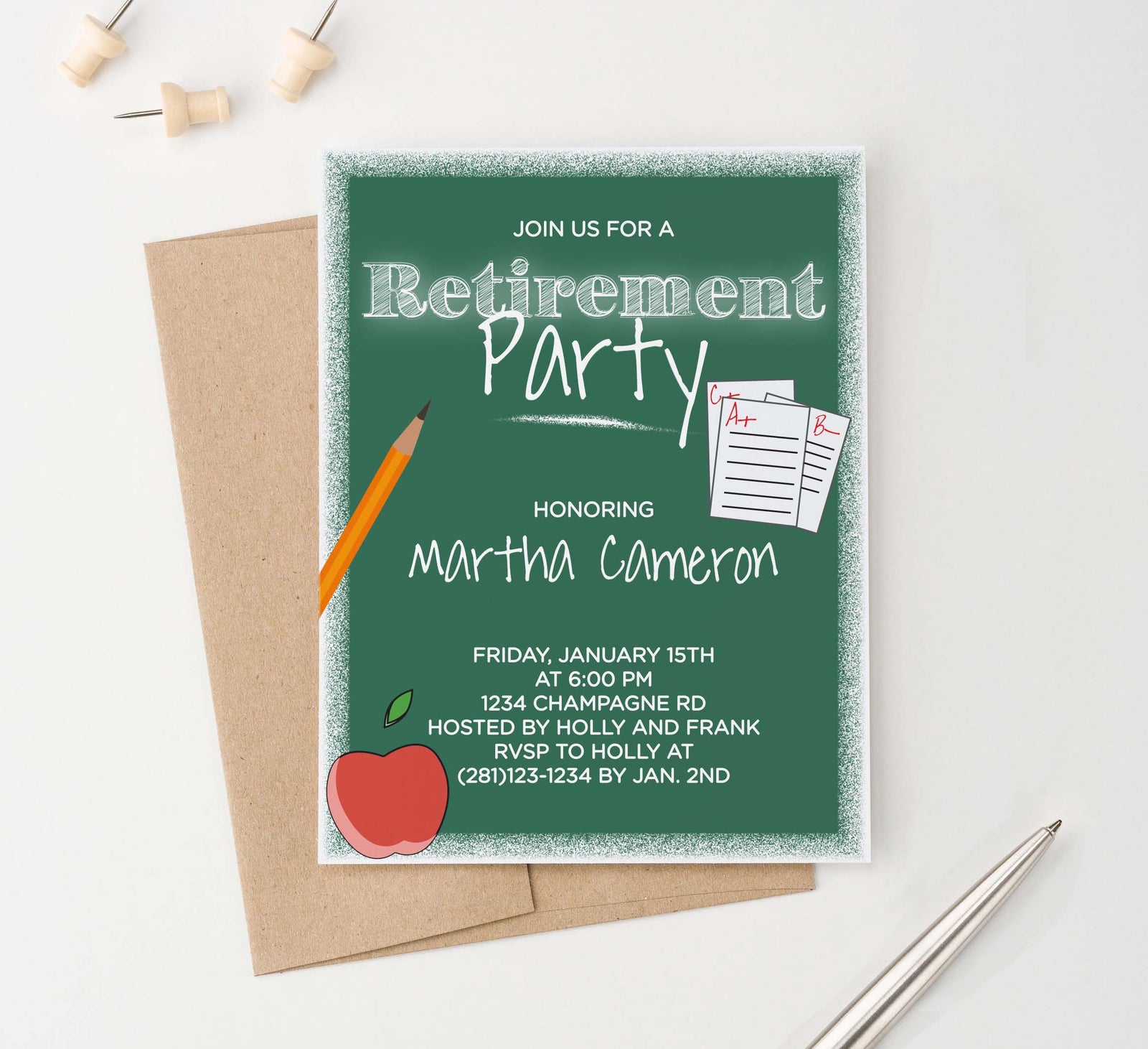 RPI020 chalkboard retirement party invitation for teachers principals educators 1