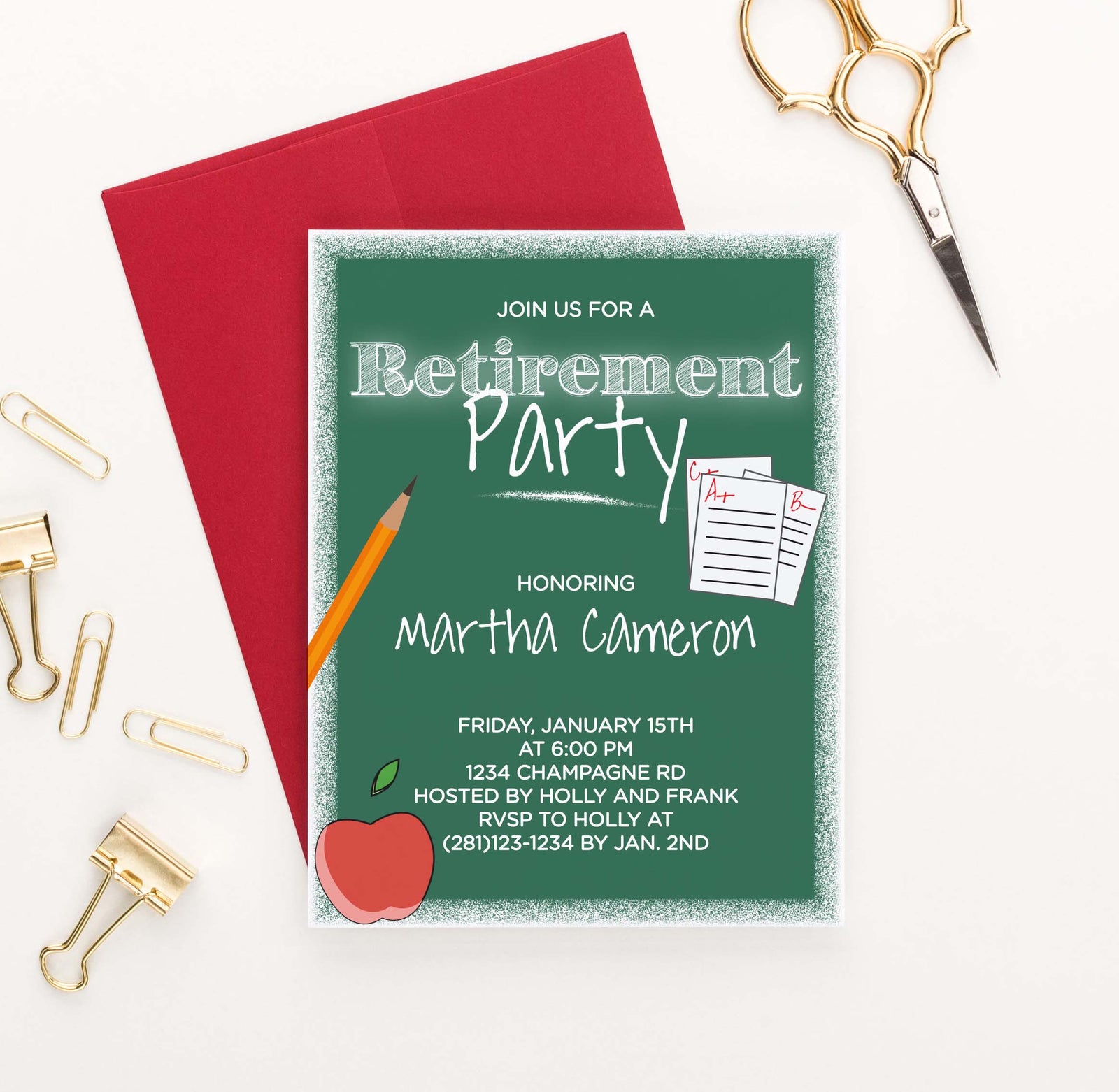 RPI020 chalkboard retirement party invitation for teachers principals educators 1