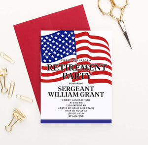 RPI022 military retirement party invitation personalized american flag 1